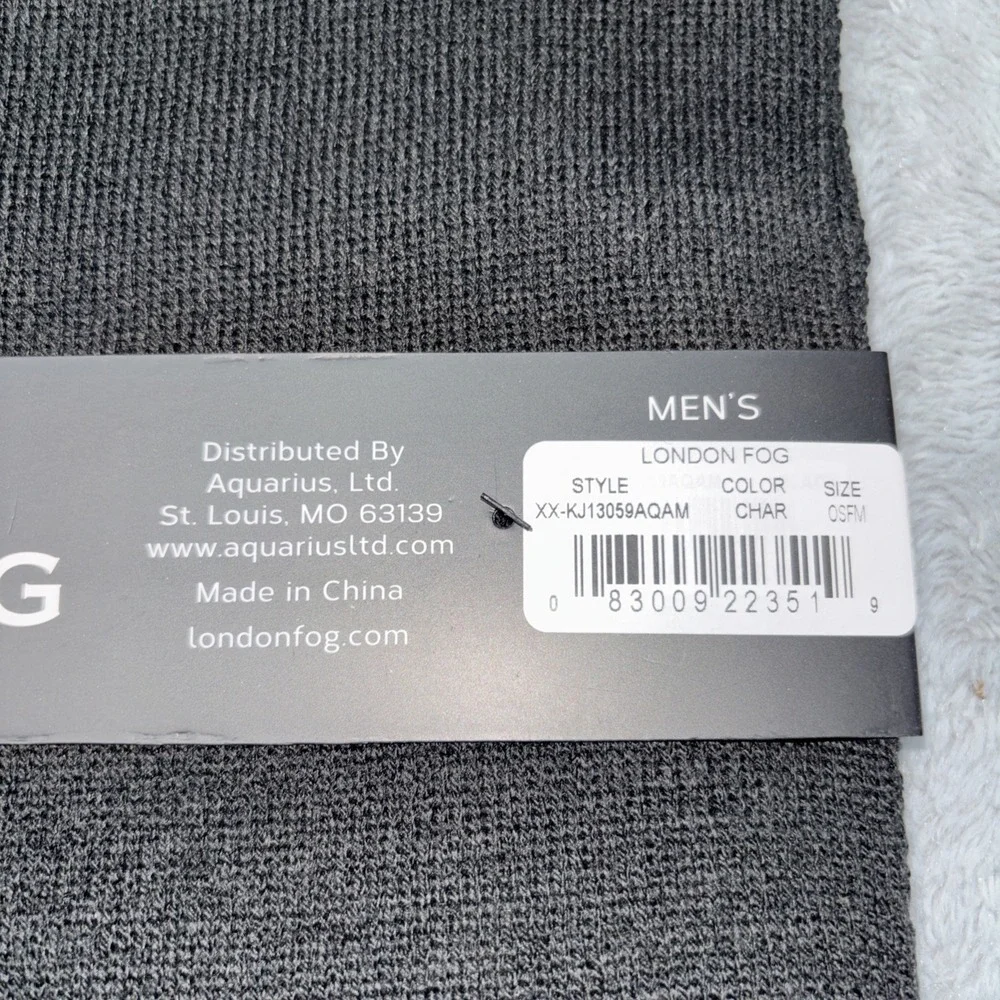 London‎ Fog Knit Hat & Scarf Mens 2 Piece Collection Set in Char Black & Gray